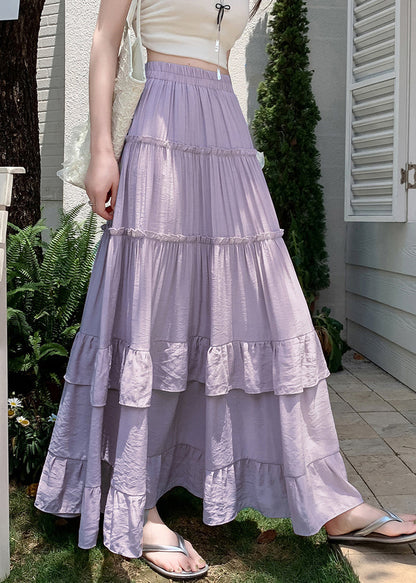 Purple Elastic Waist Draping Solid A Line Skirts
