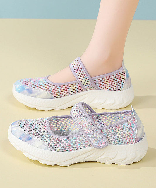 Purple Flats Breathable Mesh Casual Splicing Buckle Strap