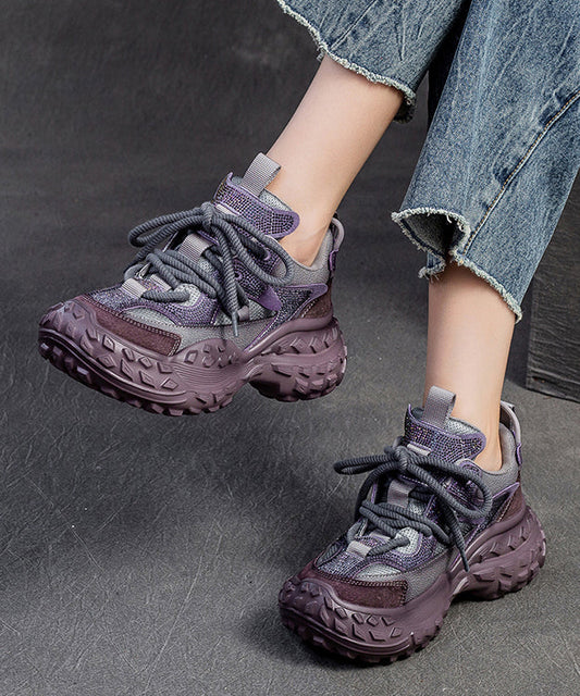 Purple Lace Up Breathable Mesh Splicing Suede Platform Sport Shoes