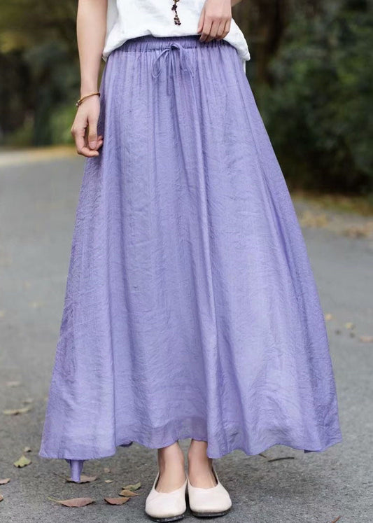 Lila Patchwork Baumwolle Röcke Elastische Taille Faltig Sommer