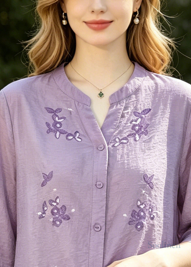 Purple Patchwork Cotton Top Embroidered Half Sleeve