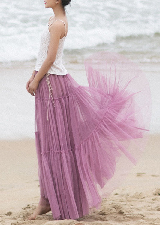Lila Patchwork Tüll Strandröcke Frühling