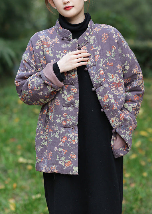 Lila Stehkragen Knopf Warm Fleece Parka Winter