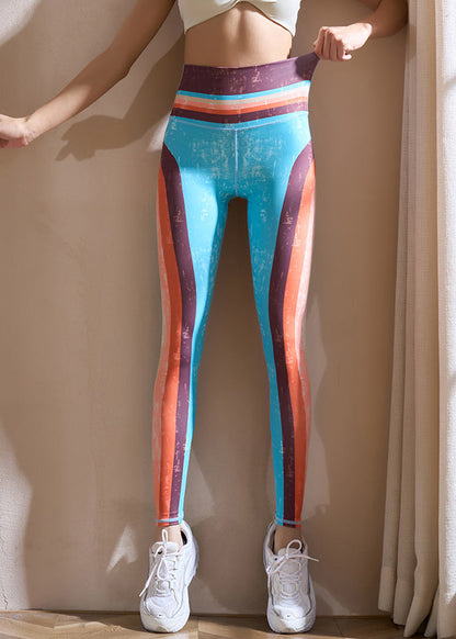 Purple Striped Butt Scrunch Capri Athletic Leggings