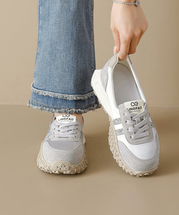 Lila Wildleder-Schnürschuhe mit Ziernähten für Damen