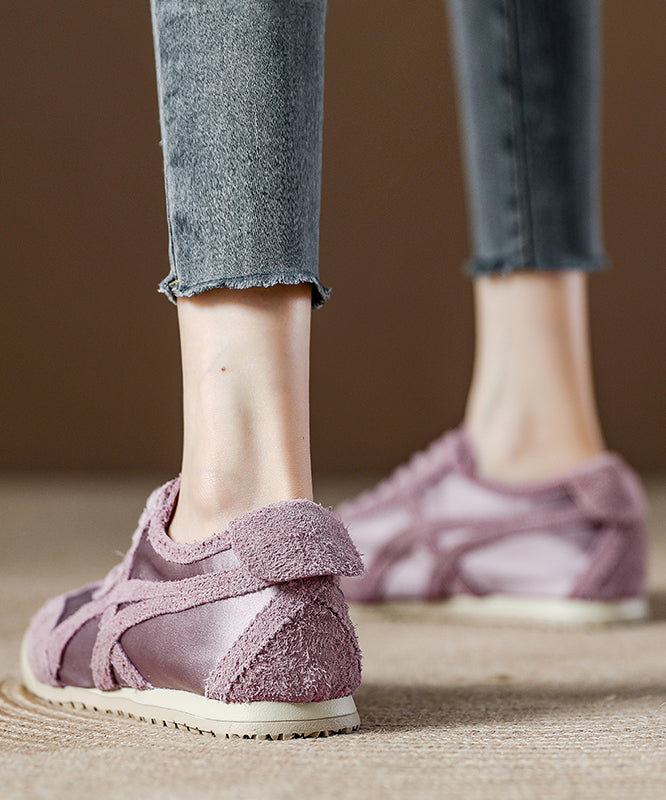 Zapatos planos cómodos con cordones y empalme de ante morado