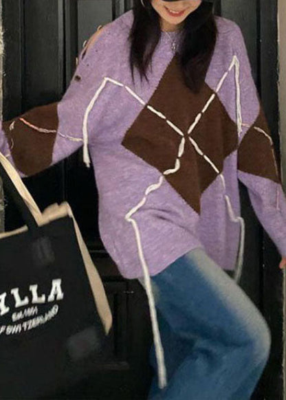 Lila gemütliche Strick Strick Tops Übergroßen Winter