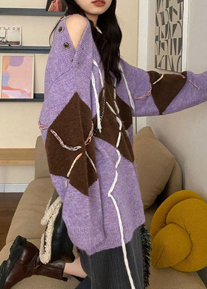 Lila gemütliche Strick Strick Tops Übergroßen Winter