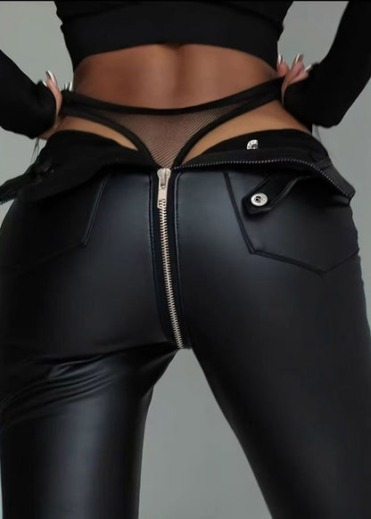 Push Up Black High Waist Faux Leather Capri Gym Shark Leggings