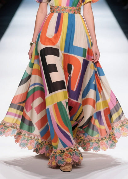 Rainbow Print Chiffon Strapless Dresses Cold Shoulder Summer