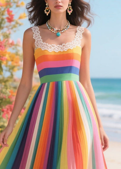 Rainbow Striped Chiffon Cami Dresses Exra Large Hem Summer