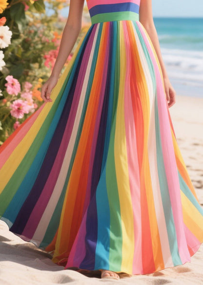 Rainbow Striped Chiffon Cami Dresses Exra Large Hem Summer