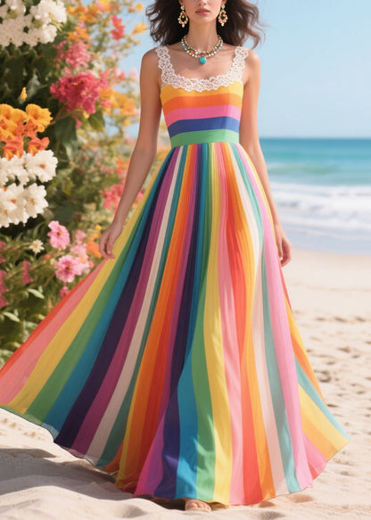 Rainbow Striped Chiffon Cami Dresses Exra Large Hem Summer