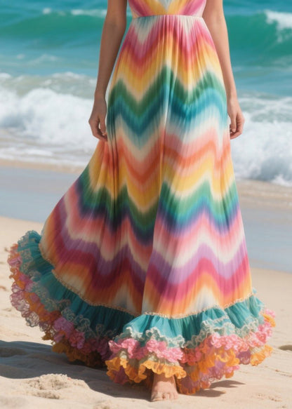 Rainbow Tie Dye Chiffon Cami Dress Ruffled Exra Large Hem Summer