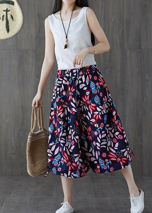 Real shot 2019 summer original ethnic style pants trousers cotton pants elastic waist cropped pants wide leg pants - SooLinen