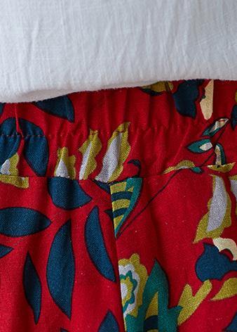 Real shot 2019 summer original ethnic style pants trousers cotton pants elastic waist cropped pants wide leg pants - SooLinen