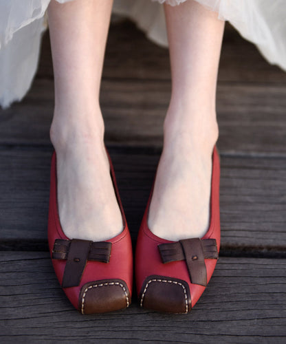 Red Comfy Cowhide Leather Splicing Penny Loafers