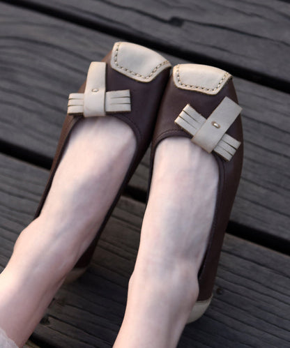 Red Comfy Cowhide Leather Splicing Penny Loafers