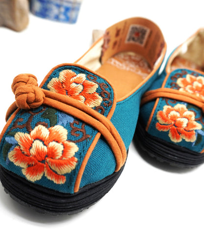 Rote flache Schuhe aus Baumwollstoff für Frauen, bestickte Schuhe für Plattfüße