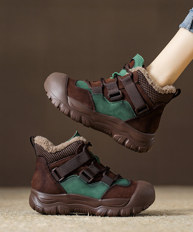 Rote Rindslederstiefel mit flauschigem Wollfutter und Schnürung