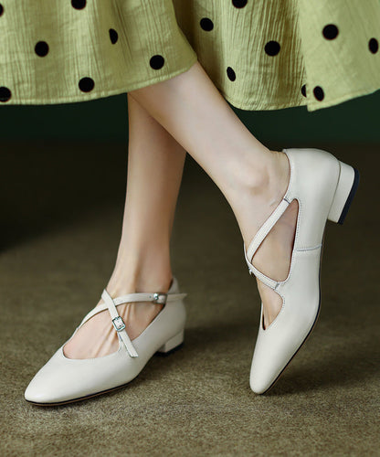 Red Cowhide Leather Cross Strap Splicing Chic Flat Feet Shoes