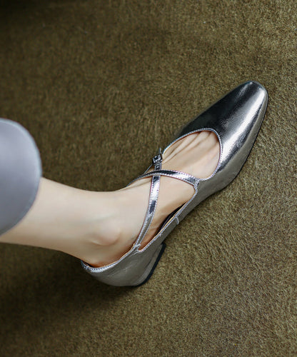 Red Cowhide Leather Cross Strap Splicing Chic Flat Feet Shoes