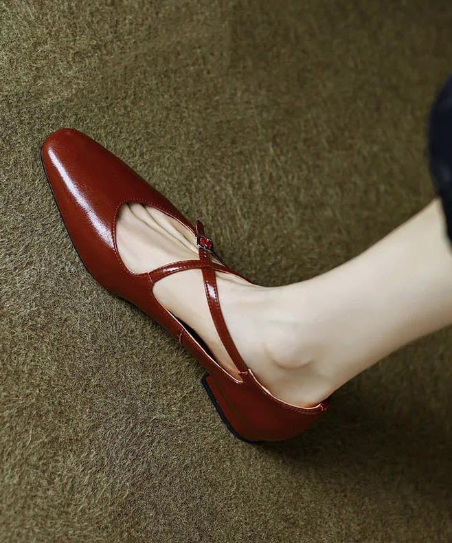 Red Cowhide Leather Cross Strap Splicing Chic Flat Feet Shoes