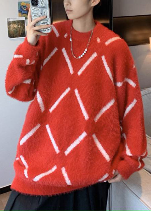 Red Cozy Thick Ma Hai Mao Men Sweater O-Neck