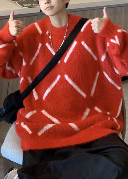 Red Cozy Thick Ma Hai Mao Men Sweater O-Neck