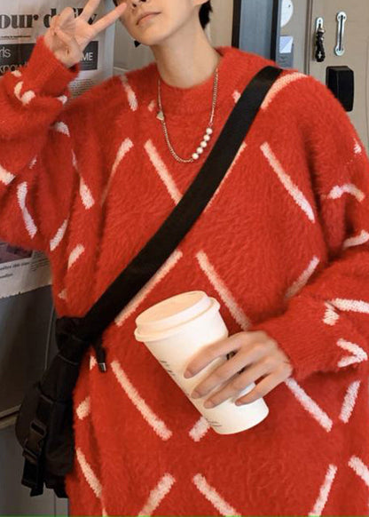 Red Cozy Thick Ma Hai Mao Men Sweater O-Neck