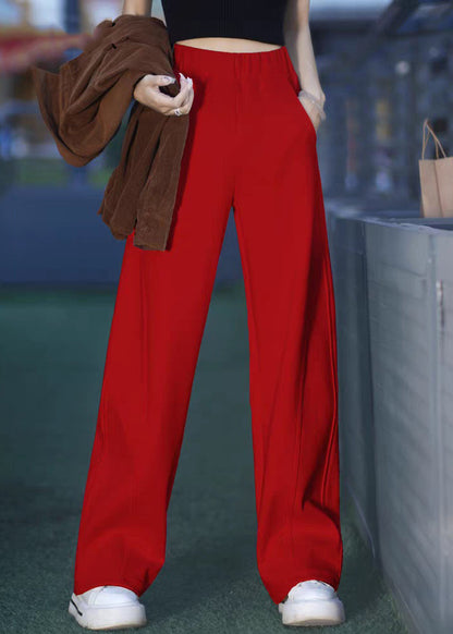 Rote, einfarbige, warme Fleecehose mit elastischem Bund und Taschen