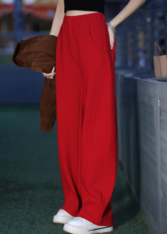 Rote, einfarbige, warme Fleecehose mit elastischem Bund und Taschen