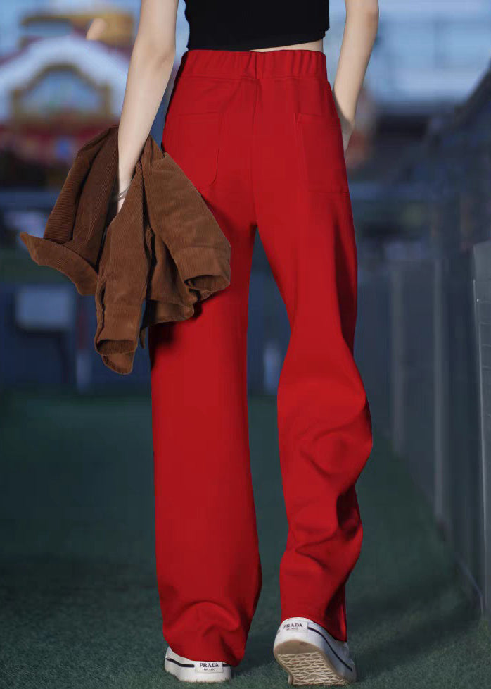 Rote, einfarbige, warme Fleecehose mit elastischem Bund und Taschen