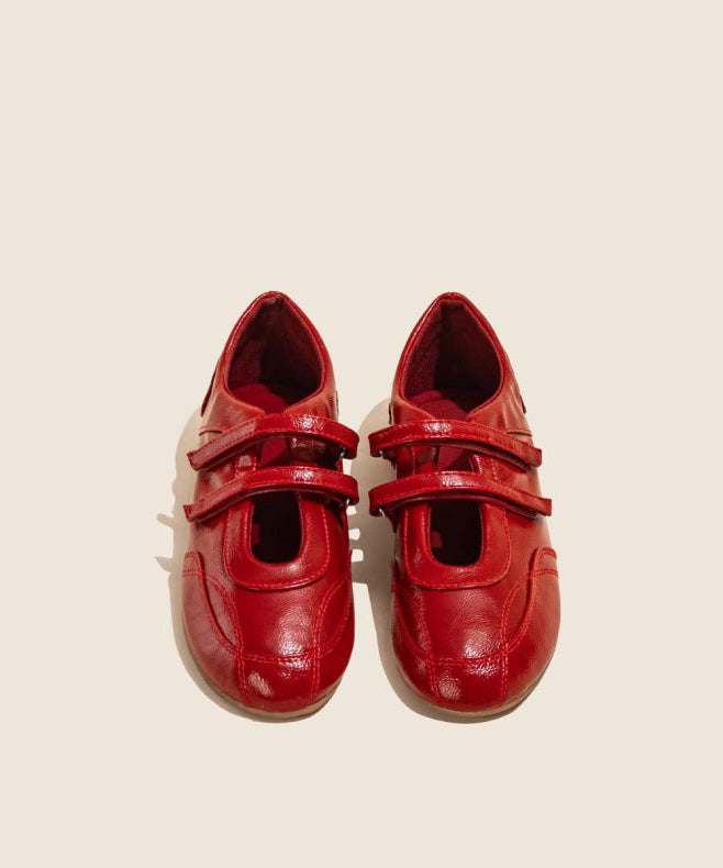 Red Faux Leather Stylish Splicing Flat Feet Shoes