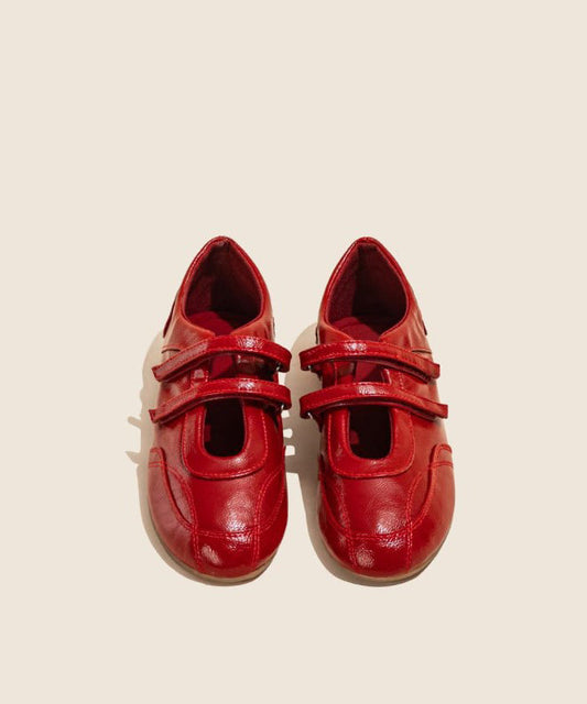 Red Faux Leather Stylish Splicing Flat Feet Shoes