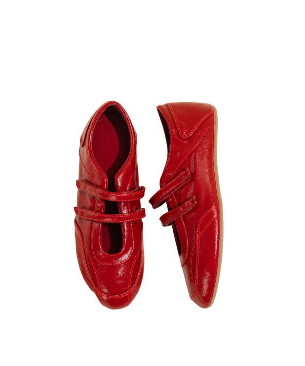 Red Faux Leather Stylish Splicing Flat Feet Shoes