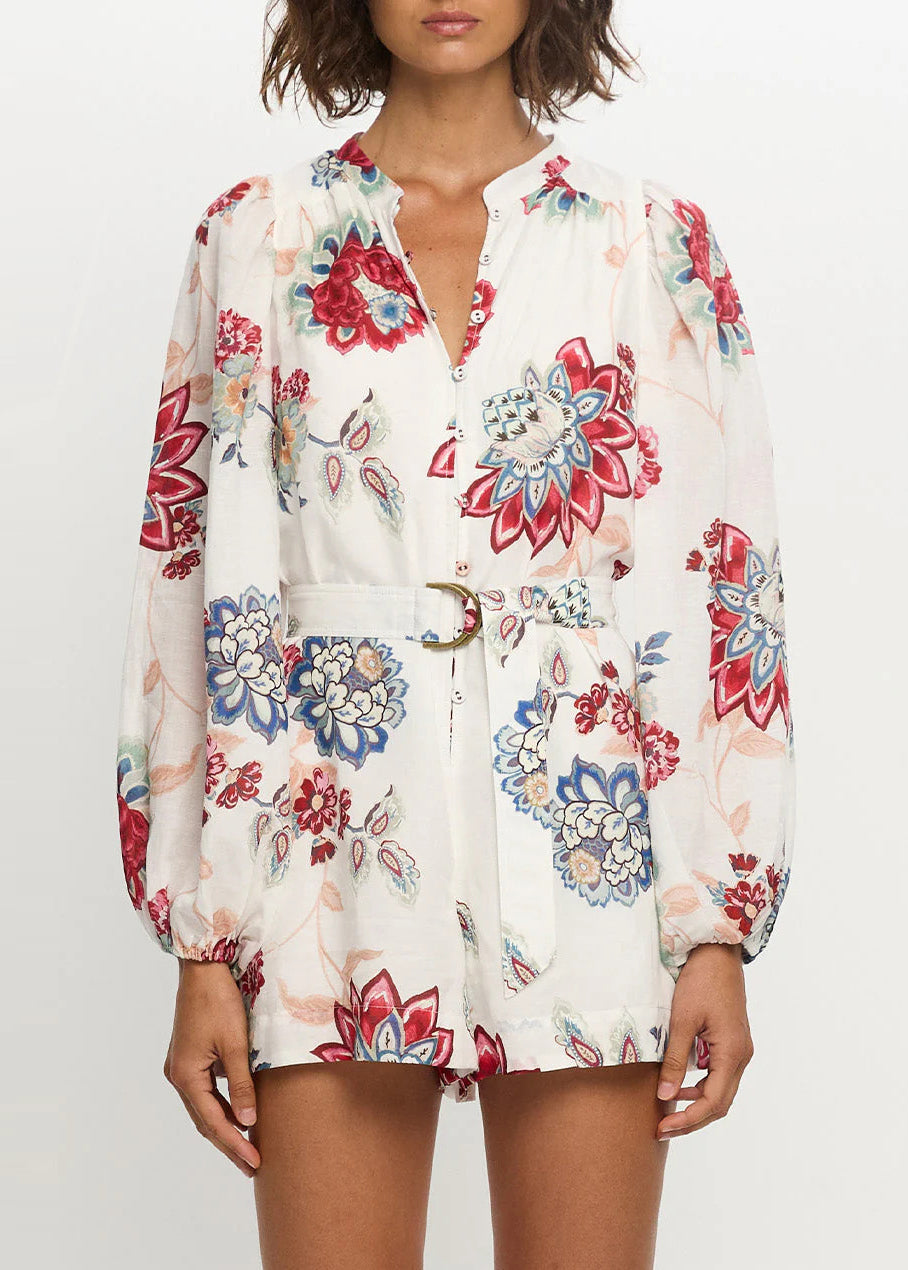 Red Floral Print Linen Two Piece Set Oversized Summer