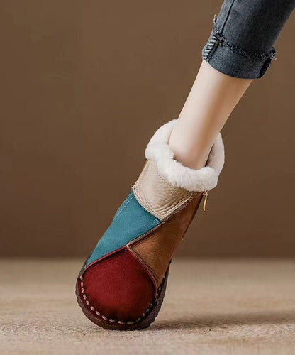 Bequeme, rote, flauschige Stiefel aus Rindsleder mit Wollfutter