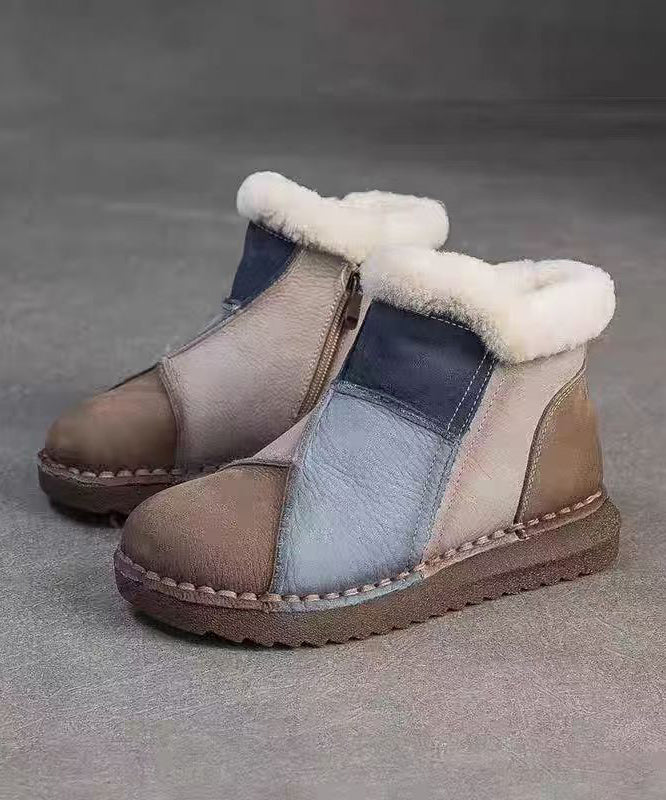 Bequeme, rote, flauschige Stiefel aus Rindsleder mit Wollfutter