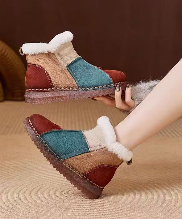 Bequeme, rote, flauschige Stiefel aus Rindsleder mit Wollfutter