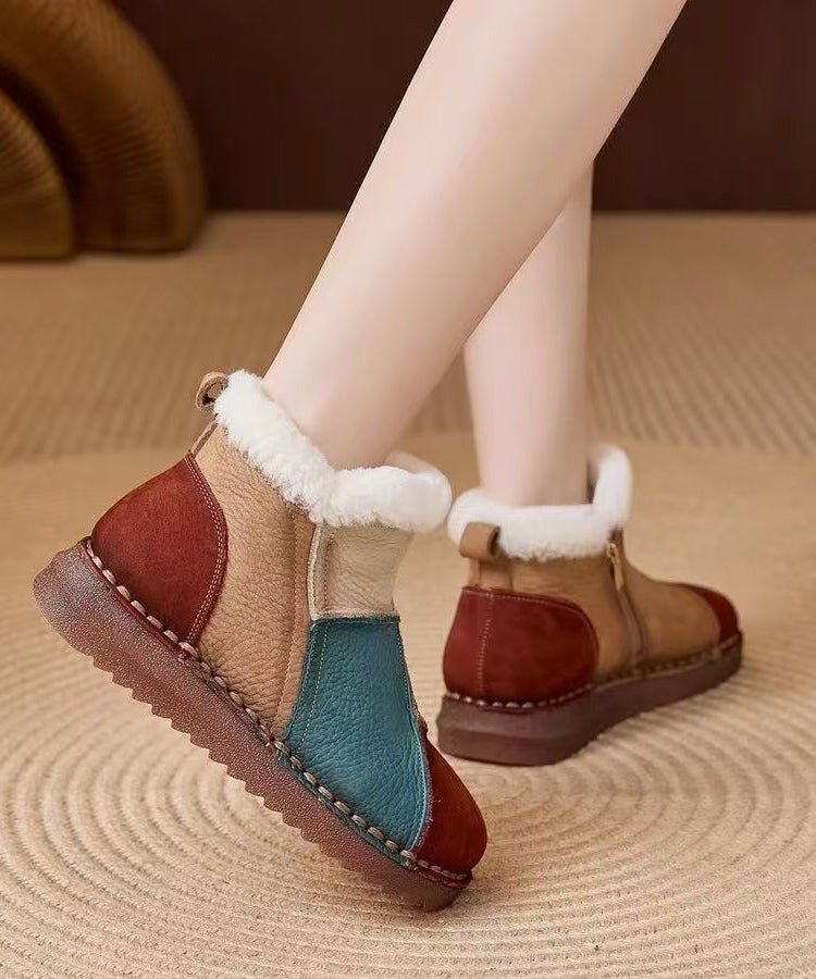 Bequeme, rote, flauschige Stiefel aus Rindsleder mit Wollfutter