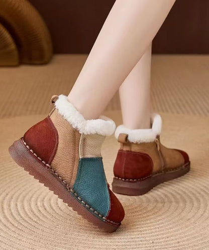 Bequeme, rote, flauschige Stiefel aus Rindsleder mit Wollfutter