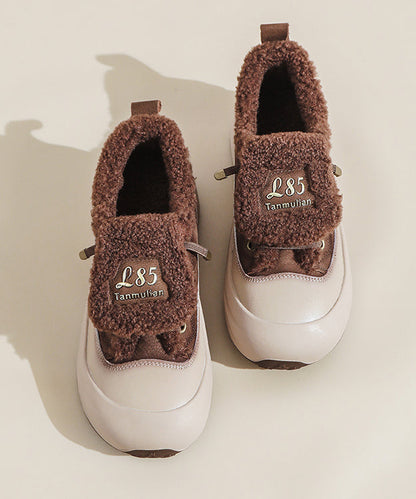 Zapatos planos con plataforma y forro de lana afelpada roja para mujer