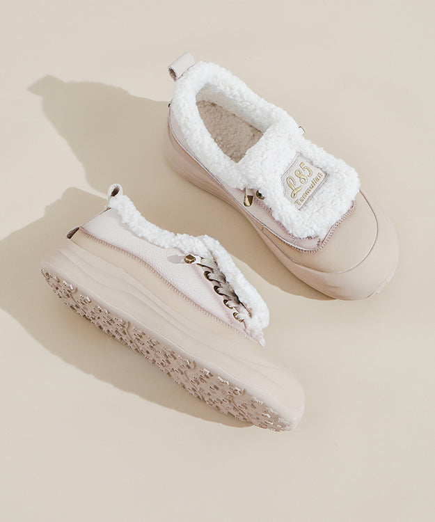 Zapatos planos con plataforma y forro de lana afelpada roja para mujer