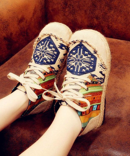 Red Jacquard Cotton Linen Fabric For Women Splicing Flat Feet Shoes - SooLinen