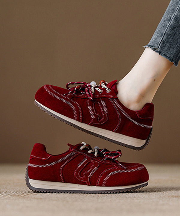 Rote Wildleder-Plateau-Ballerinas mit Schnürung