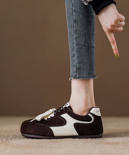 Rote Schnür-Plateau-Wildleder-Flats mit modischem Spleiß-Design