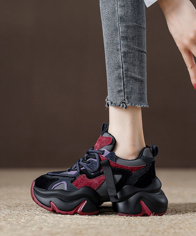 Rote, stylische Wildleder-Plateau-Sportschuhe mit Schnürung