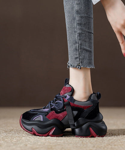 Rote, stylische Wildleder-Plateau-Sportschuhe mit Schnürung