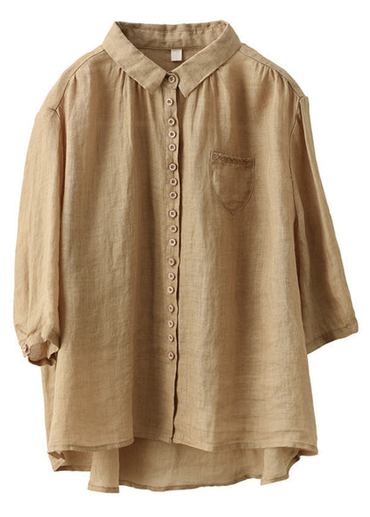 Camisa de lino lisa de diseño bajo y alto en color rojo, media manga